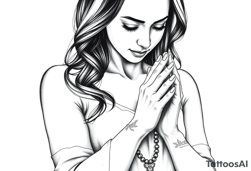 Woman praying with rosary tattoo tattoo idea