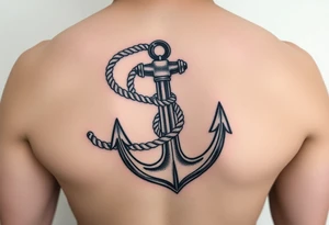 weathered anchor wrapped in nautical rope with sea waves tattoo idea