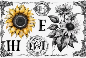Tattoo combining the letters E and H with a sunflower tattoo idea
