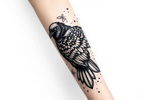 Nordic ornamental raven leg sleeve tattoo idea