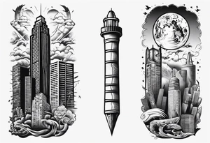 Los Angeles, CA on top and Houston, TX on bottom theme arm sleeve tattoo idea
