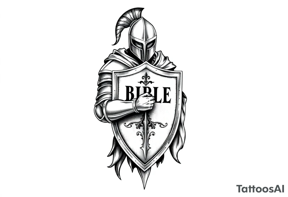 A knight with a bible on his shield tattoo idea tattoo idea