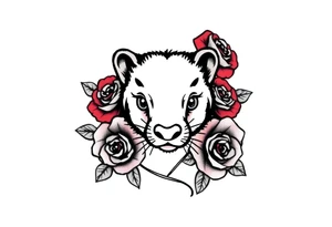 A mole animal with bold black outlines, and red roses surrounding it for a classic old-school aesthetic tattoo idea
