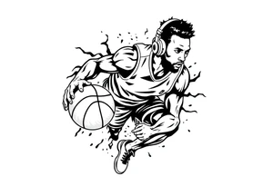 A guy dribbling a basketball with headphones on tattoo idea