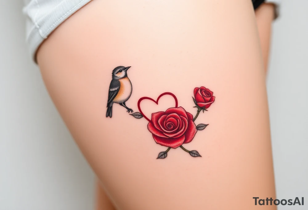 Robin bird and red rose with infinity heart tattoo idea