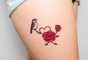 Robin bird and red rose with infinity heart tattoo idea