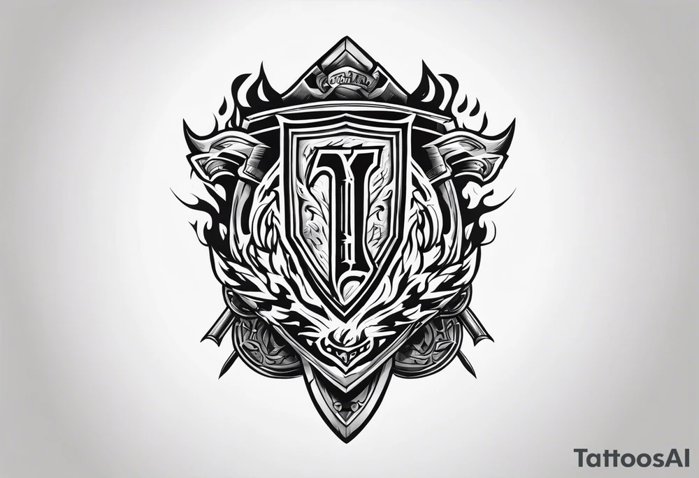 Valhalla sword shield axe fire tattoo idea