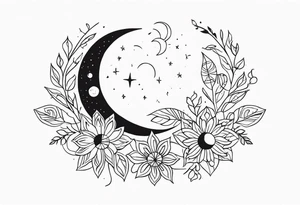 moon and sun painted with Anishinaabe floral all over tattoo idea