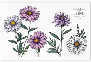aster flower with roman numerals IX-VI-LVII tattoo idea