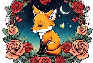 The Little prince with fox on his planet with rose tattoo idea