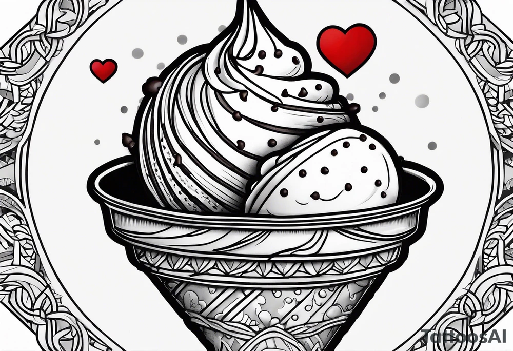mint chocolate chip ice cream cone with small red heart on it somewhere. tattoo idea mint chocolate chip ice cream cone with small red heart on it somewhere. tattoo idea