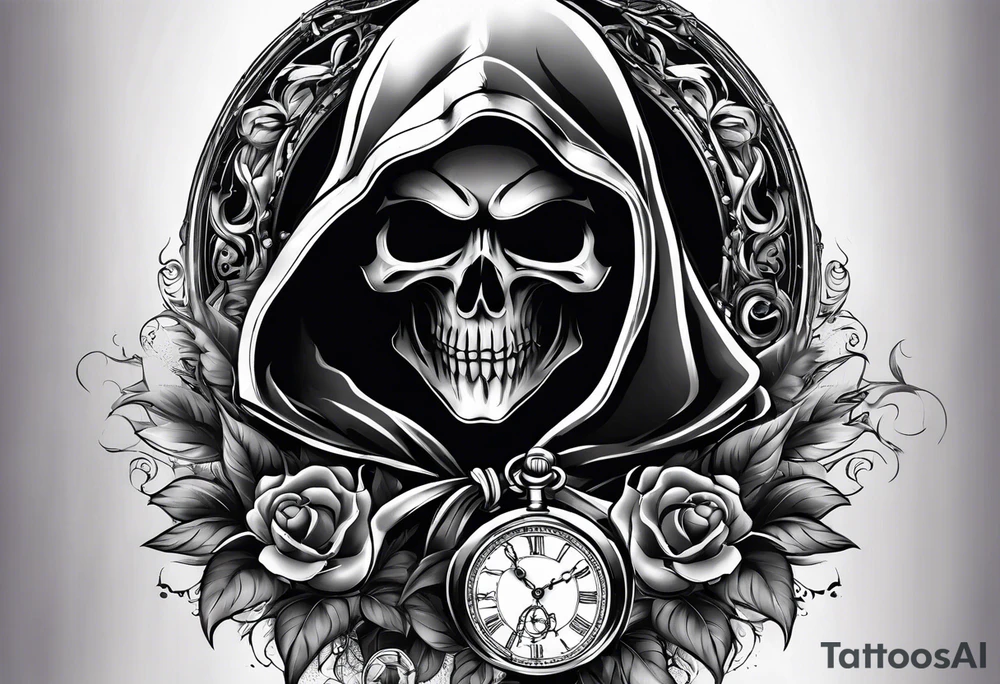 reaper in smoking with pocket watch tattoo idea