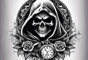 reaper in smoking with pocket watch tattoo idea