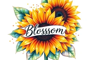 Sunflowers with “Blossom” written through the middle of them tattoo idea