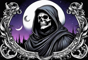 Grim reaper with moon behind cloak tattoo idea