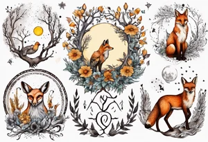 wasser sonne und mond fuchs eule kolibri wald hirsch blume des lebens 
baum berlin tattoo idea