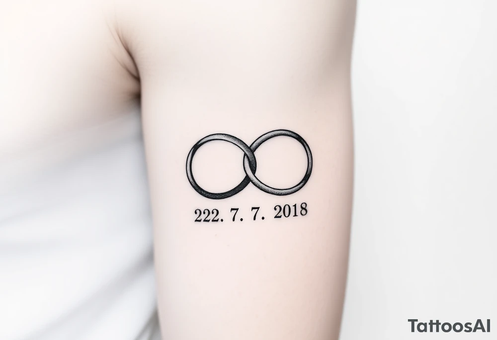 two wedding rings as symbol of infinity with date 22. 7. 2018 tattoo idea