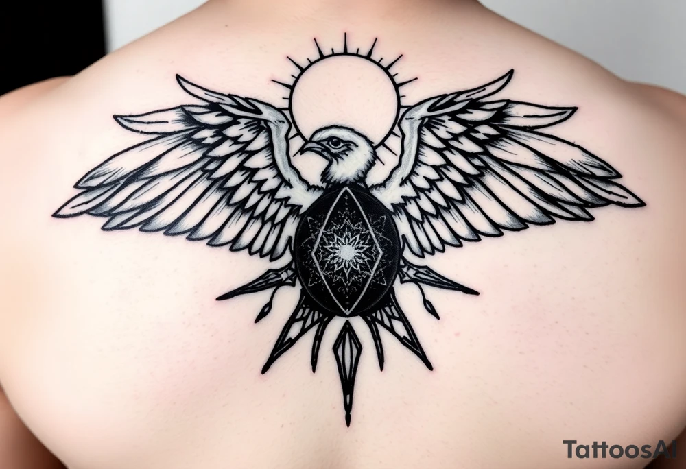 Assimetrical geometric design.hermann hesse demian. Abraxas bird, egg, sun tattoo idea