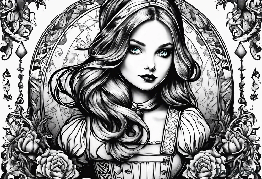 Alice in wonderland, Alice solo facing the viewer tattoo idea