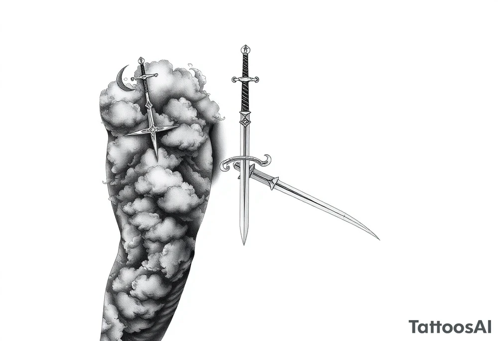 Half sleeve. clouds, sword tattoo idea