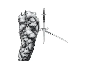 Half sleeve. clouds, sword tattoo idea