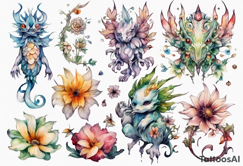a beautiful flower creature biped tattoo idea
