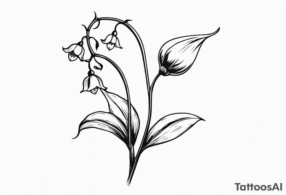 Lily of the valley stem with a fairy resting on one of the bulbs tattoo idea