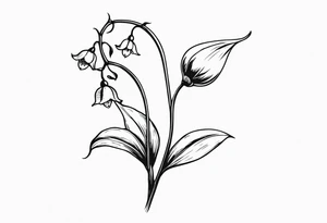 Lily of the valley stem with a fairy resting on one of the bulbs tattoo idea