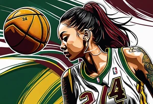 female basketball player number 24 with colors green, yellow, maroon and black tattoo idea