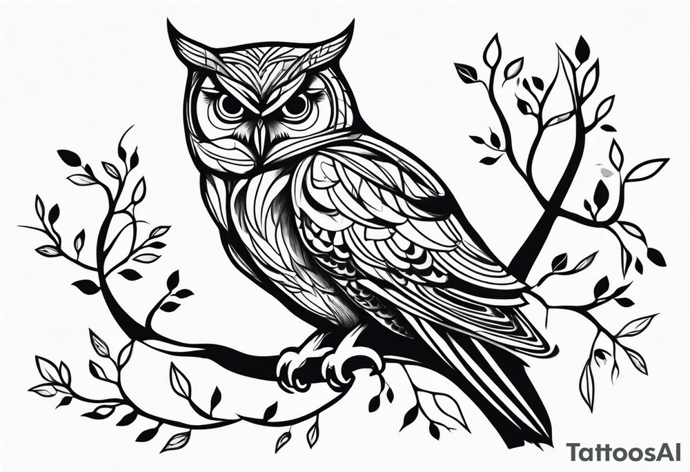 An owl stand in a tree tattoo idea