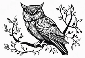An owl stand in a tree tattoo idea