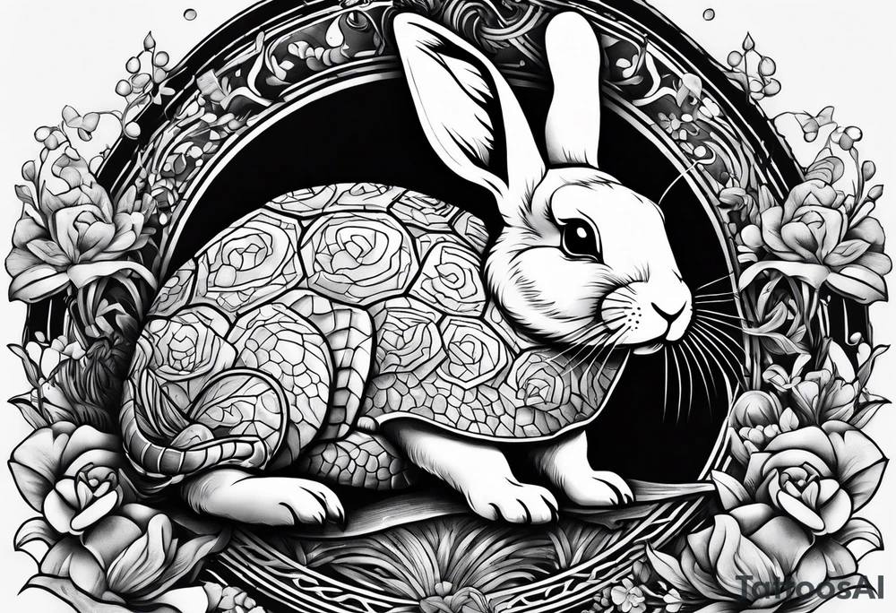 Bunny on a sea turtle tattoo idea