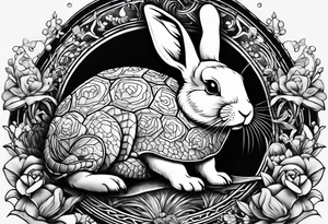 Bunny on a sea turtle tattoo idea