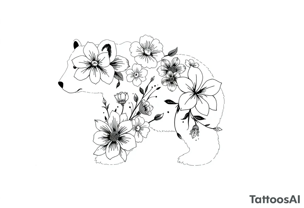 Bear silhouette with flowers tattoo idea