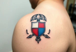 A Czech paratrooper badge with realistic shading, honoring military history with silver, red, and blue tones tattoo idea