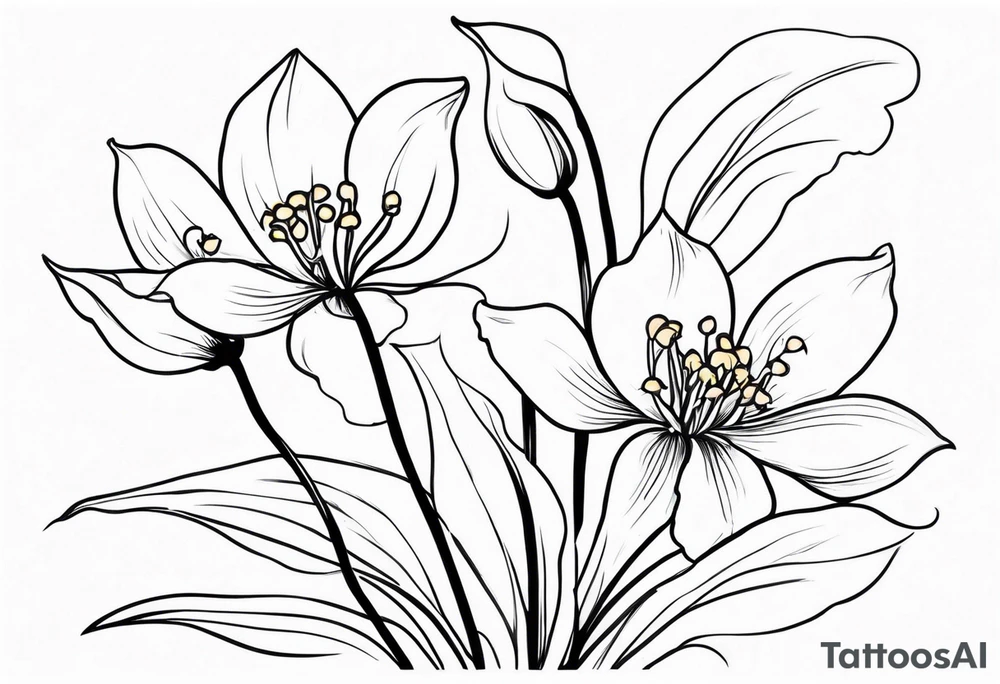 Lily of the valley. Marigold, chrysanthemum, and lily combined for thigh tattoo vertically tattoo idea