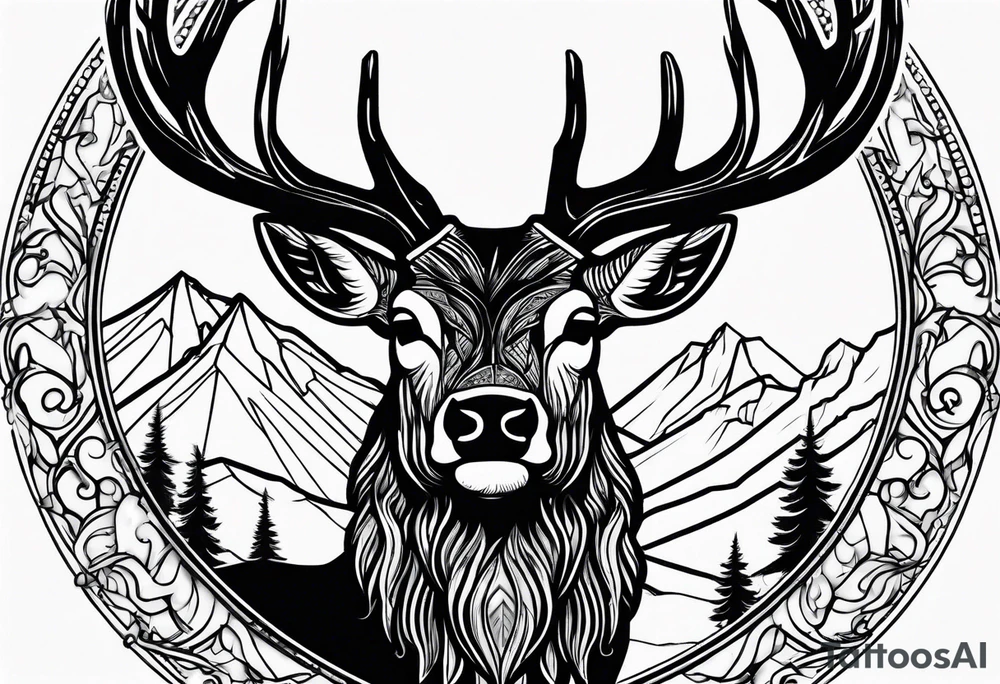 Western stag no flowers tattoo idea