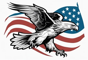 eagle flying in front of ship holding American flag in beak tattoo idea