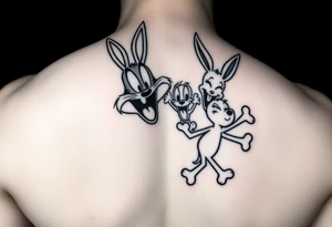 i want the looney toons breaking out of right rib cage and as their body parts exit they turn to bones (representing my four kids 3 boys 1 girl) taz, bugz, tweety, lola tattoo idea