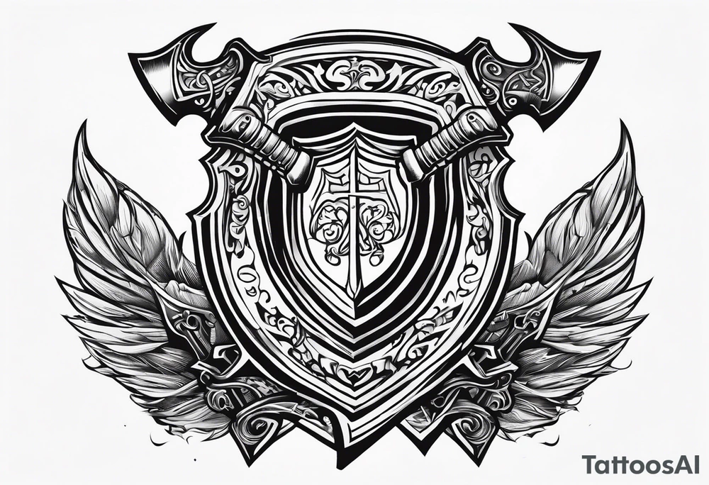 Valhalla sword shield axe tattoo idea