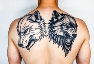 2 wolves- good and evil . Full body black wolf white wolf tattoo idea