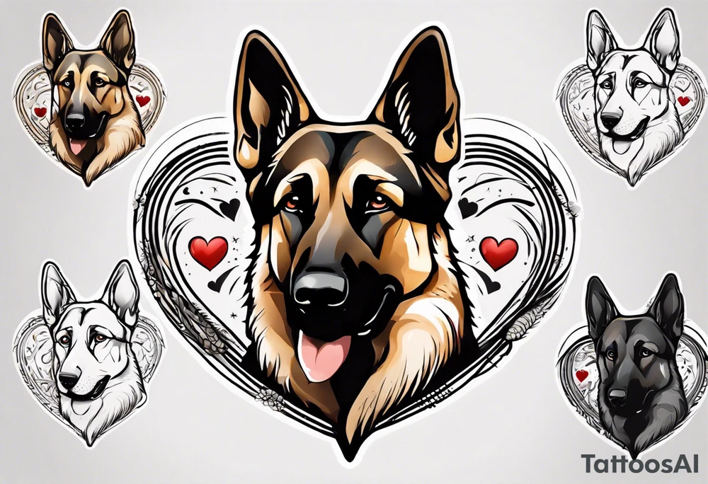 German Shepherd on a heart background tattoo idea