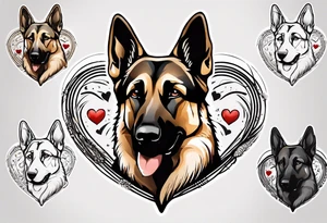 German Shepherd on a heart background tattoo idea