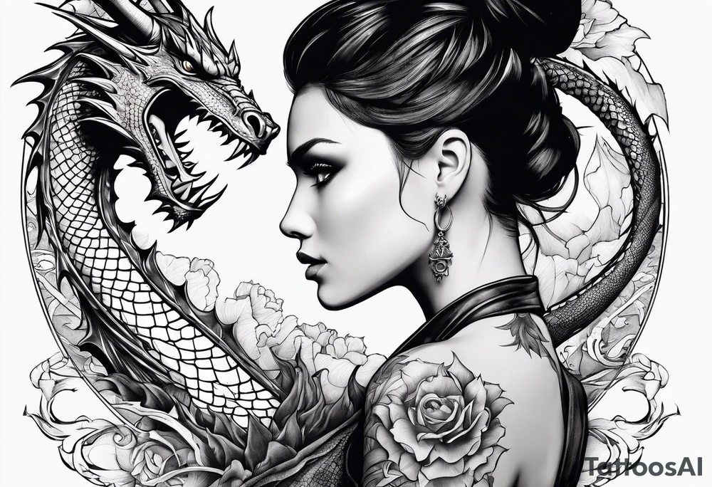 a girl and a dragon tattoo idea