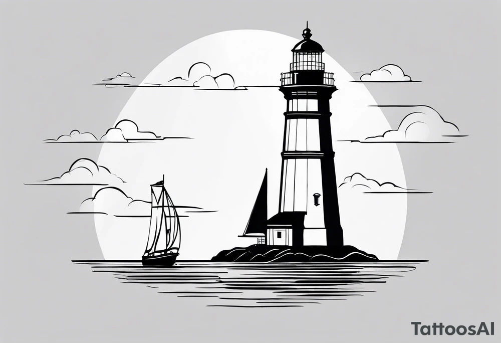maritime lighthouse partially hidden by its large fixed sails. tattoo idea maritime lighthouse partially hidden by its large fixed sails. tattoo idea