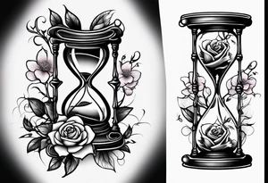 Rose on hourglass with sakura tree inside tattoo idea
