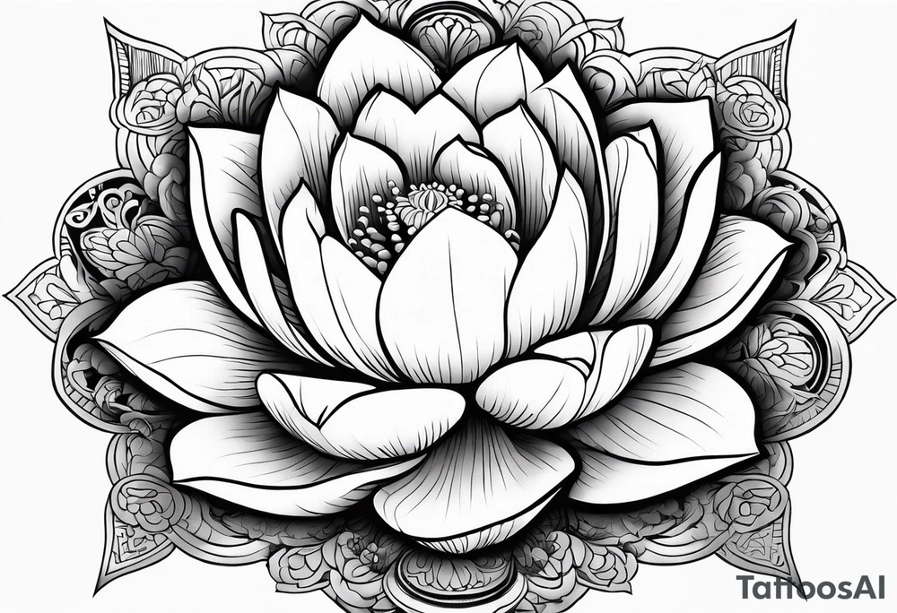 Fleur de lotus rose bouddha noir et blanc fumée décor vietnamien tattoo idea