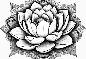 Fleur de lotus rose bouddha noir et blanc fumée décor vietnamien tattoo idea