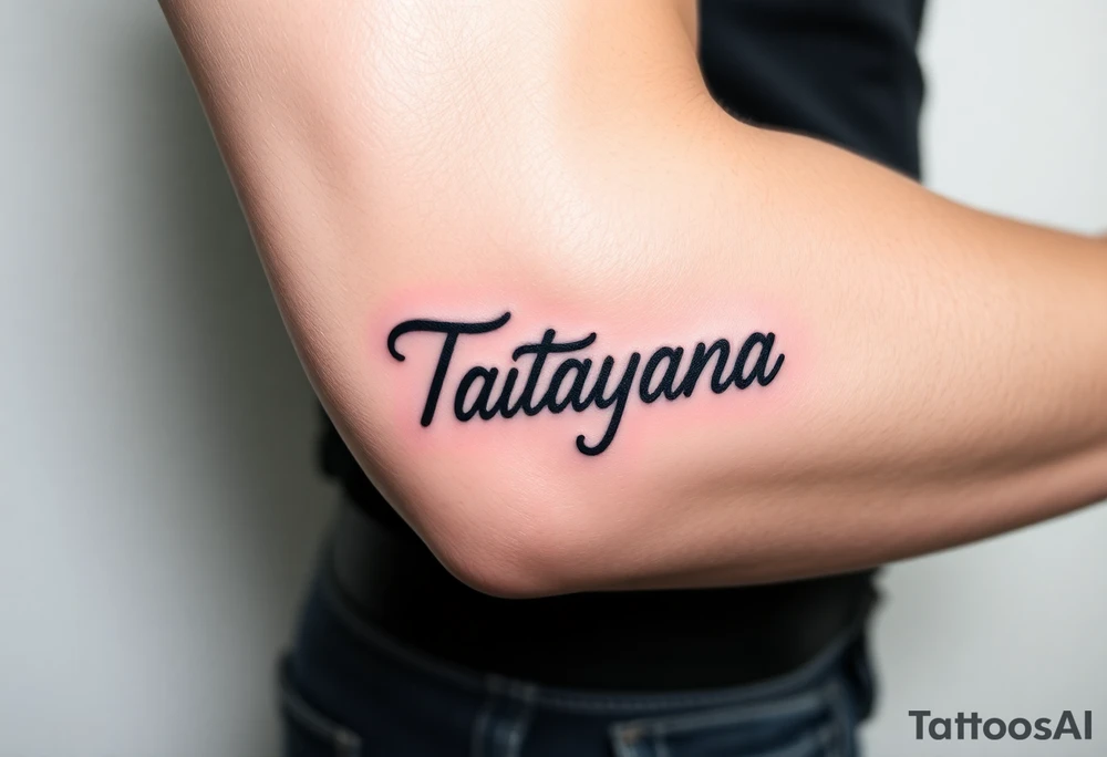 Tattoo for a man that says the name “Tatayana” tattoo idea
