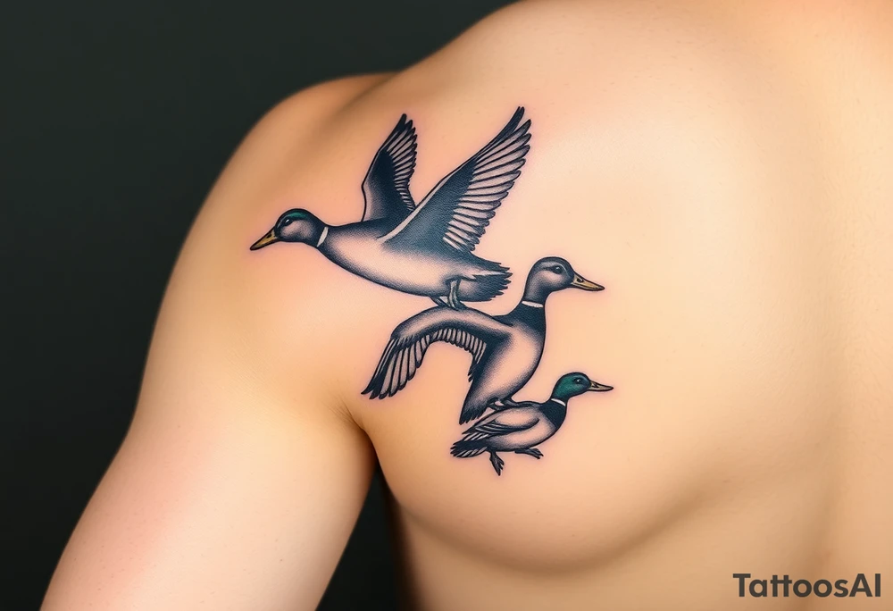 ducks flying in a swmap on outside of forearm with a wood duck and mallard tattoo idea